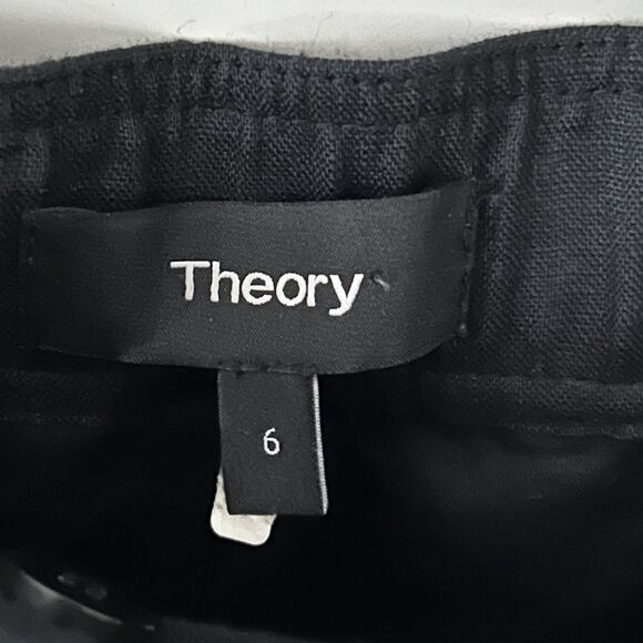 Theory Fringe Crop Pants Size 6 100% Linen Black Pockets Beachy Coastal - Picture 7 of 9